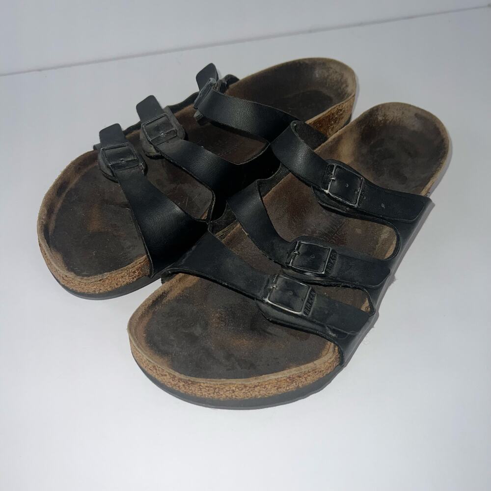 Birkenstock Florida Black Leather Buckle Used Triple Strap Sandals Size 42 - Picture 4 of 16